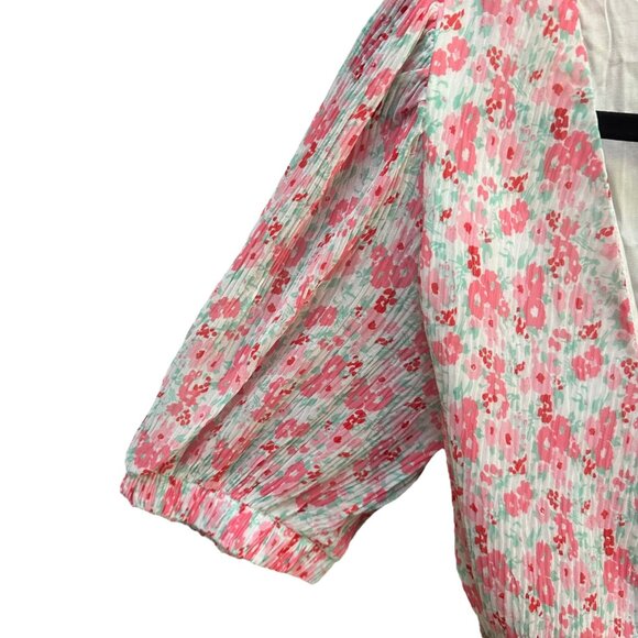 NWT Lulus Floral Puff Sleeve Wrap Crop Top With Back Tie Detail Summer Spring M - Picture 2 of 10